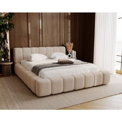 Bolonia lit coffre avec rangement - lit double 160x200, mousse épaisse, tissu velours - lit 160x200 cm Beige (Komodo 11) (1/5)