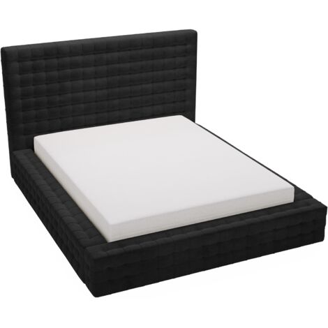 Arno lit adulte 140x200 - chesterfield, glam - lit double avec rangement et mousse épaisse - tissu velours Noir (Elegance 21) (1/5)