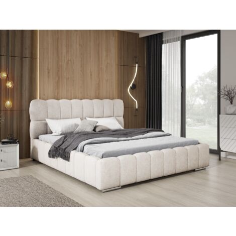 Emporius – Lit double 180 x 200 cm avec rangement – Tissu bouclé crème – Sommier à lattes inclus – Rembourré pour confort optimal (1/5)