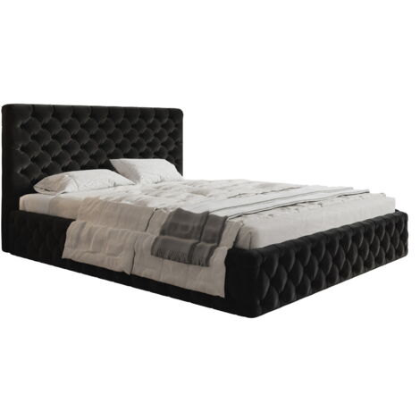 Lit adulte Chesterfield 160x200 Furis - Tiroir de Lit, Tissu Velours, Sommier à Latte - Glamour Lit Double Chambre à coucher  (Noir - Amor Velvet 4322) (1/5)