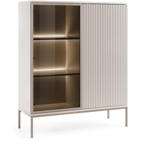 Vitrine 104 cm Haller - Vitrine en verre 104 cm - Porte en verre, lamelles, éclairage LED - Style loft (Cachemire)