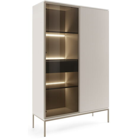 Vitrine LED 104 cm Haller - Vitrine avec porte vitrée & tiroir - Lamelles, éclairage LED - Style loft (Cachemire)