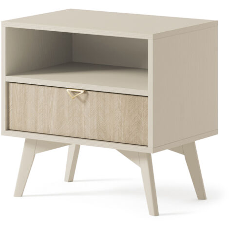 Table de nuit 54 cm WOOD - Table de chevet avec tiroirs pour lit rembourré, lit boxspring - Beige (1/5)
