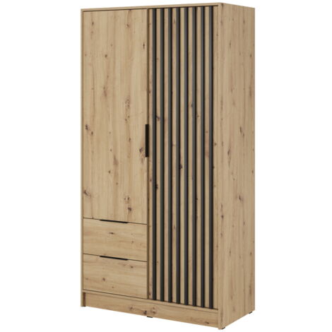 Armoire 100 cm Fioro - Armoire du fabricant, armoire de chambre à coucher - armoire à portes battantes avec lamelles, 2 portes (Artisan)