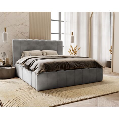 Lit adulte 160x200 Lisbon avec rangement, sommier métallique - Lit coffre, tissu velours Beige (Komodo 11) (1/5)