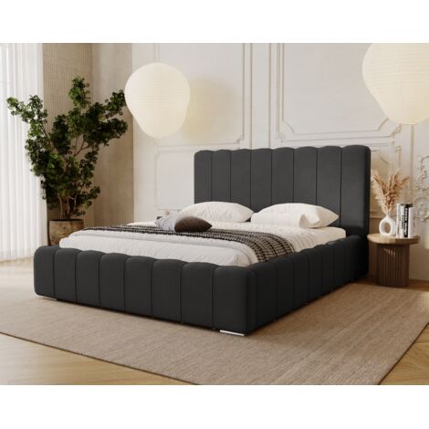 Lit adulte 140x200 Lisbon avec rangement, sommier - Lit coffre, tissu velours Noir (Komodo 23) (1/5)