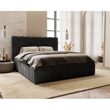 Emporius Lit coffre 160x200 avec rangement et sommier à lattes Lisbon, lit adulte rembourré Gris (1/5)