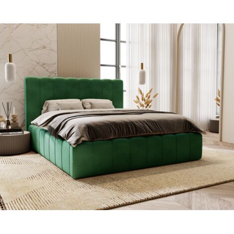 Lit adulte 200x200 Lisbon avec rangement, sommier - Lit coffre, tissu velours Noir (Komodo 23) (1/5)