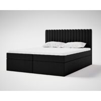 Daliro Lit double 160x200 cm, Lit avec matelas, surmatelas, rangement - Noir (Magic Velvet 2219)