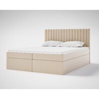 Daliro Lit double 140x200 cm, Lit avec matelas, surmatelas, rangement - Beige (Jasmine 21)