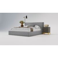Lit avec rangement 140x200 Sofia - Lit double, Tissu bouclé - Gris (Anthology 17)