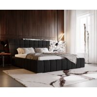 Emporius Lit double 140x200 cm Deluxe, lit glamour Chesterfield en velours avec rangement, Noir