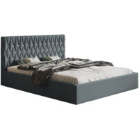 Lit double 140x200 Crystal avec coffre de lit - chambre à coucher, tissu velours - Gris foncé (Jasmine 96)