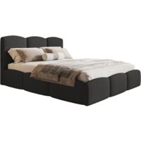Emporius Lit Double 160x200 Roma Slim - lit double avec Rangement, tissu bouclé (Noir - Anthology 19)