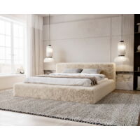 Alros Lit rembourré 140x200 avec Rangement, tissu imitation fourrure - lit double 140x200 Beige (Lapit 29)
