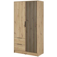 Armoire 100 cm Fioro - Armoire du fabricant, armoire de chambre à coucher - armoire à portes battantes avec lamelles, 2 portes (Artisan)