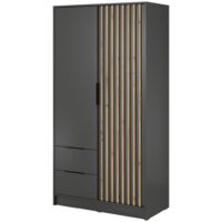 Armoire 100 cm Fioro - Armoire du fabricant, armoire de chambre à coucher - armoire à portes battantes avec lamelles, 2 portes (Graphite)
