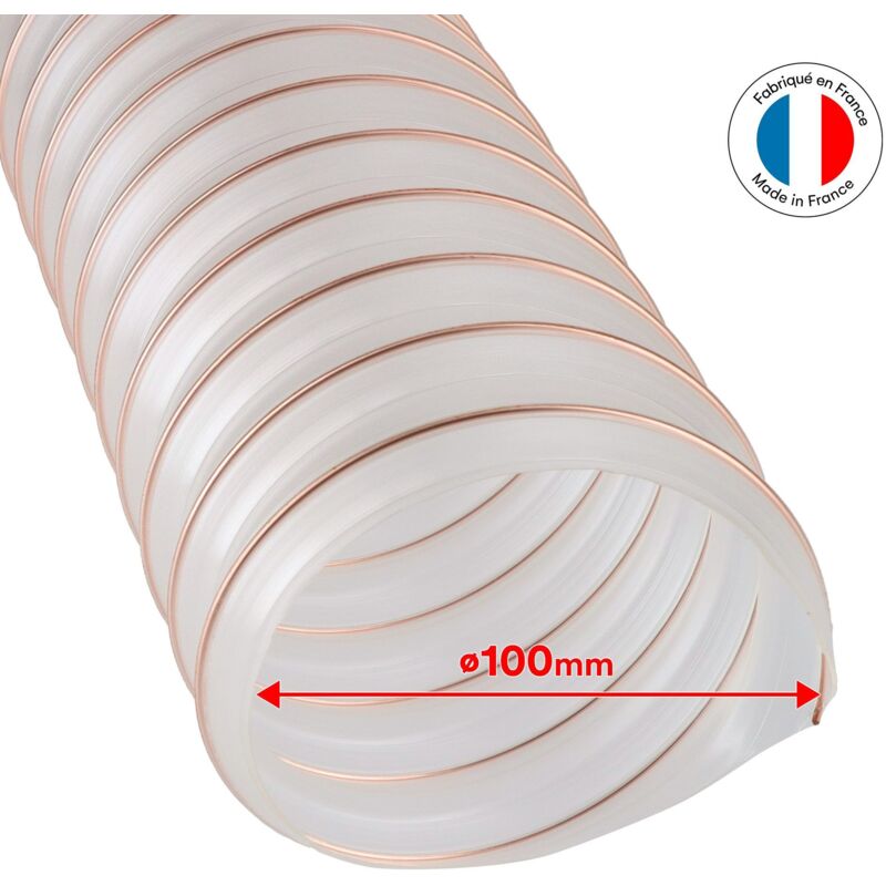 Tuyau Flexible Transparent PU Renforcé Acier - 100 Cm, Diamètre Intérieur 20-600 Mm, Pour Aspiration Poussière Et Copeaux, Résistant à L'usure - 7
