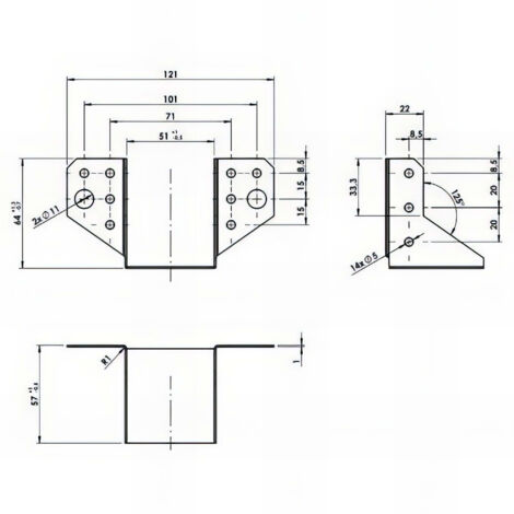 Sabot de charpente léger galvanisé à ailes extérieures - Larg. 51 x Ht. 65 mm