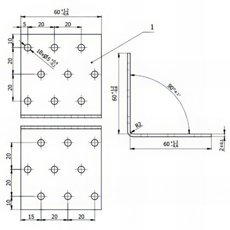 Équerre perforée galvanisée - 60 x 60 x 60 x 2,0 mm