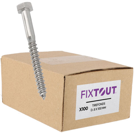 Lot de 100 Tirefonds en inox A2 - Diamètre 8 mm à tête Hexagonale - Longueur 70 mm - Diamètre 8 mm
