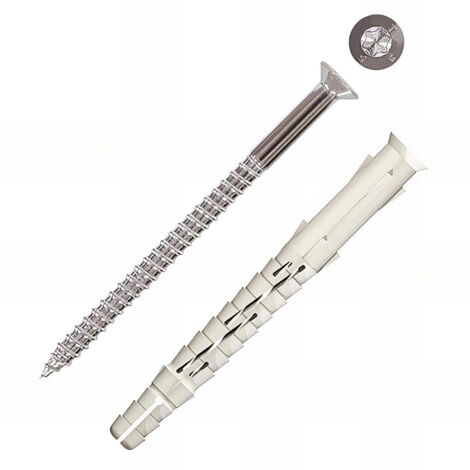 Chevilles longue expansion nylon vis tête fraisée - INOX A4-G-L Ø10x80mm + vis TX40 - Boite de 50