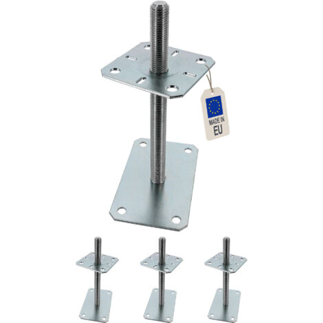 4 Embases Pied de poteau réglable - Fixation rectangulaire - Platine 100x160mm - M20 - Acier galvanisé - Fabrication Europe
