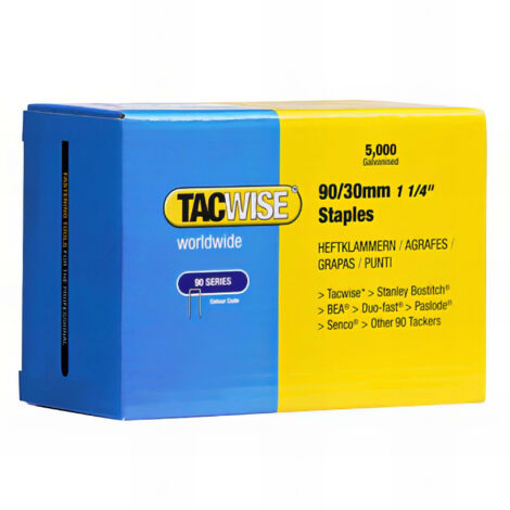 Tacwise – Agrafes à couronne étroite 90/30 mm – Lot de 5000 agrafes pour bois dur – Compatibles agrafeuses pneumatiques