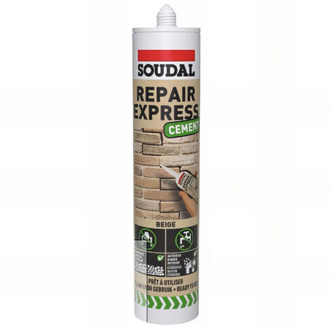 Soudal – Mastic de fixation béton et ciment 300 ML 128000 – Réparation express beige – Application intérieure et extérieure – Aspect granuleux