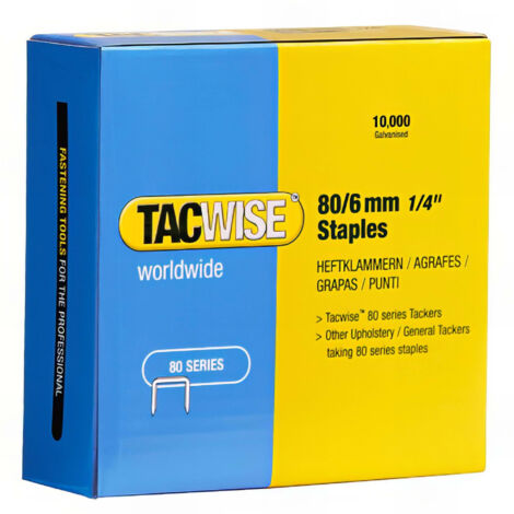 Tacwise – Boîte de 10000 agrafes galvanisées 80 L 6 mm 381 – Pour agrafeuses pneumatiques – Usage professionnel pour tapisserie - TA-0381