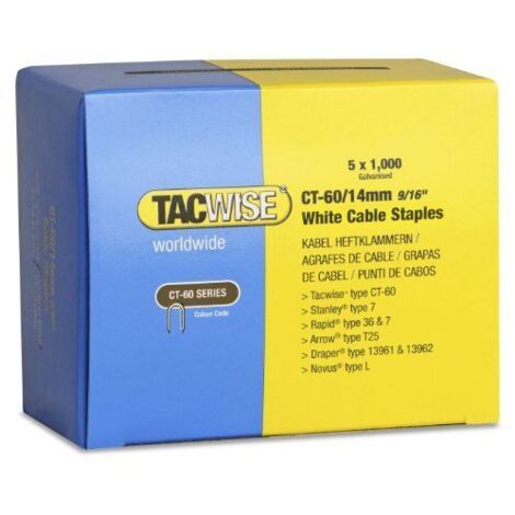 Boîte de 5000 agrafes pour câble type CT60 L. 14 mm blanches - TA-0357 - Tacwise