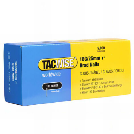 Tacwise – Boîte de 5000 clous de finition 18G L. 25 mm – Acier galvanisé pour cloueurs pneumatiques – Applications de finition bois - TA-0396