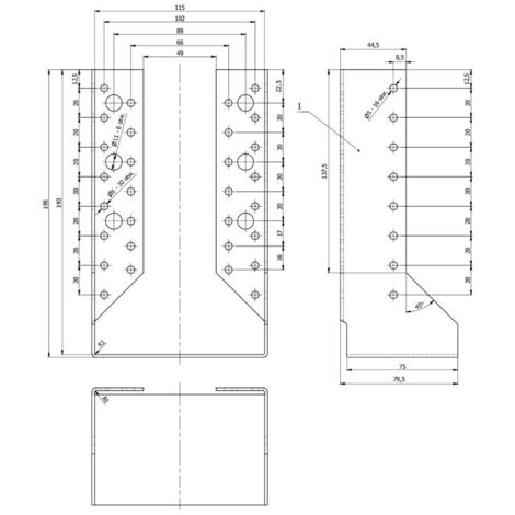 Sabot de charpente galvanisé à ailes intérieures - Larg. 115 x Ht. 193 mm