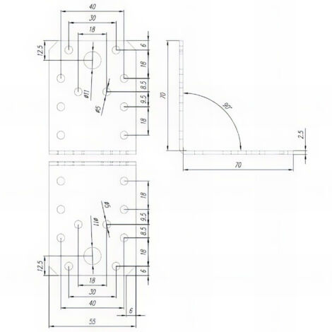 Équerre galvanisée - 70 x 70 x 55 x 2,5 mm