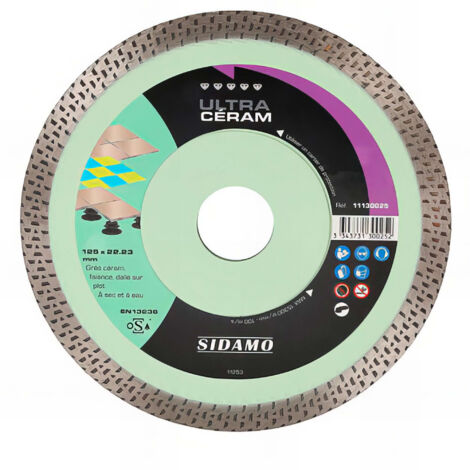 Sidamo – Disque diamant 230 mm 11130026 – Alésage 22,23 mm – Pour grès cérame et faïence – Coupe nette sans éclat