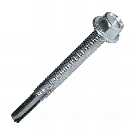250 vis autoperceuses - tête hexagonale pointe longue, acier zingué blanc - empreinte 8 - 5.5 x 38 mm (1/2)