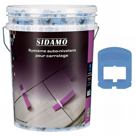 Sidamo – Seau de 1000 croisillons auto-nivelants 3 mm bleu – Pour carreaux 0 à 12 mm – Plastique pour joints réguliers