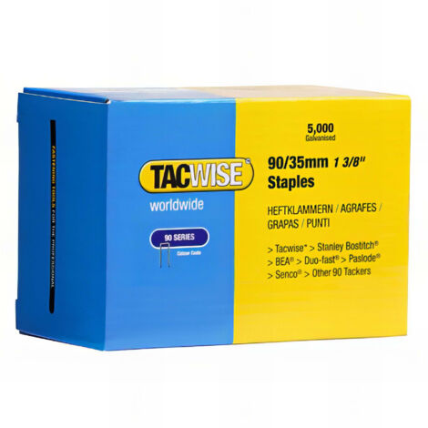 Lot de 5000 agrafes galvanisées type 90 – Longueur 35 mm pour fixation bois – Compatible agrafeuses Tacwise