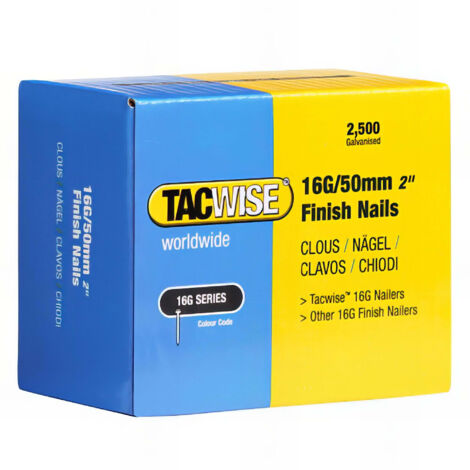 Clous de finition 16G 50mm 2500 pièces – Galvanisés pour bois dur – Compatibles cloueurs Tacwise DFN50V et FFN64LHH – 298 - TA-0298
