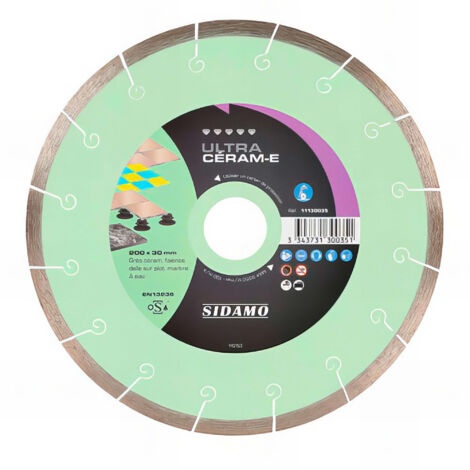 Sidamo – Disque diamant pour meuleuse 11130034 – Diamètre 180 mm – Alésage 30 mm – Coupe grès céram et faïence – Vitesse max 10650 Tr/min (1/3)