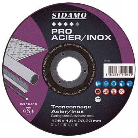 Disque à tronçonner PRO ACIER INOX D. 230 x 2 x Al. 22,23 mm - Acier, Inox - 10111015 - Sidamo