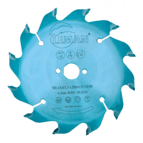 Leman – Lame de scie circulaire carbure 160mm – Rainurage V90° – Alésage 20mm – 12 dents – Épaisseur 6,0/3,5mm pour coupes précises (1/5)
