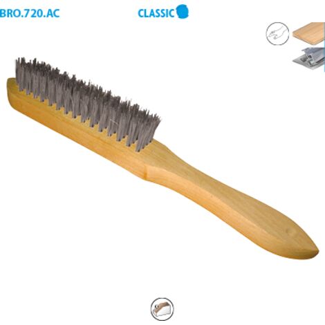 Lot de 15 brosses manuelles avec manche en bois fil acier 0,35 mm pour bois, métal et pierre - Décapage dur - 720.294 - Leman (1/3)