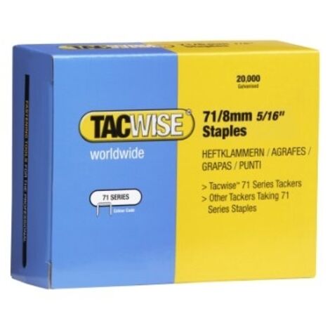 Tacwise – Boîte de 20000 agrafes type 71 L 8 mm en acier galvanisé – Performance optimale pour tapisserie – Compatible avec agrafeuses type 71 - TA-0368