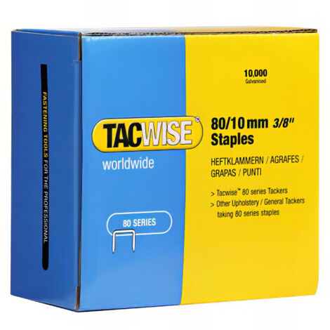 Boîte de 10000 agrafes galvanisées 80 L 10 mm – Agrafes à fil plat pour tapisserie – Compatible agrafeuses pneumatiques Tacwise - TA-0383 (1/2)