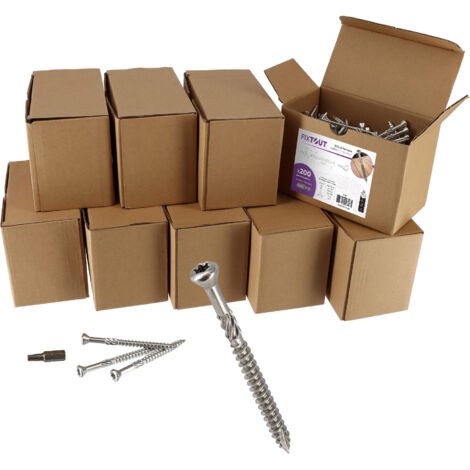 Lot de 1600 Vis terrasse en Inox A2 à tête fraisée réduite - Empreinte TX25 - Diamètre 5 mm - 8 embouts offerts - Longueur 70 mm