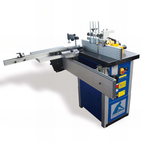 Toupie à bois 230 V 2200 W – Arbre fixe D. 30 mm – 4 vitesses 1800/9000 tr/min – Table en fonte avec chariot à tenonner – Jean L'Ebeniste