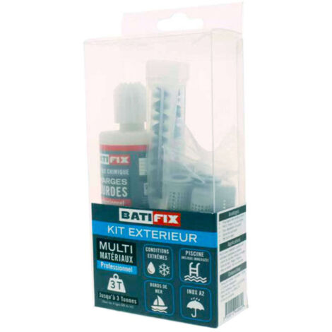 Kit scellement chimique Exterieur 165ML - 4 tamis 16X85 - 4 tiges filetées 8X110 Inox A2 - 4 écrous - 2 canules mélangeuses