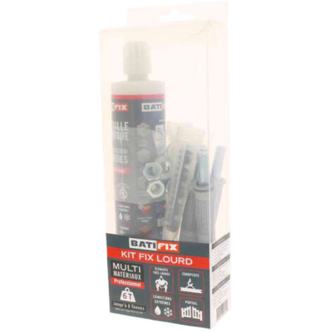 Kit scellement chimique Lourd 165ML - 4 Tamis 16X130 - 4 tiges filetées 10X160 - 4 écrous - 2 canules mélangeuses