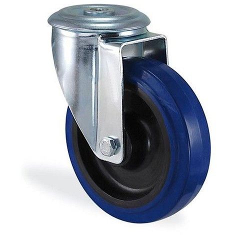 Roulette à oeil pivotante caoutchouc elastique bleu diamètre 125mm charge  150kg